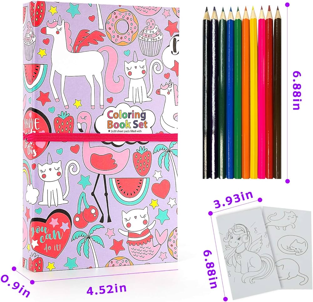 Unicorn coloring pads set for girls unicorn coloring book set with coloring pages and coloring pencils for drawing painting coloring kit for girls boys kids ages