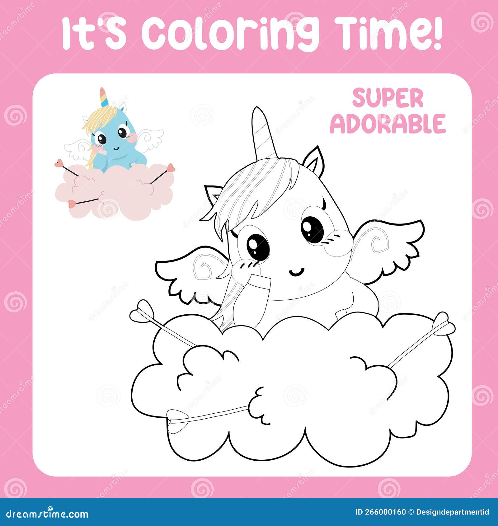 Coloring page the cute unicorn with the valentine theme coloring page for children and adults stock vector