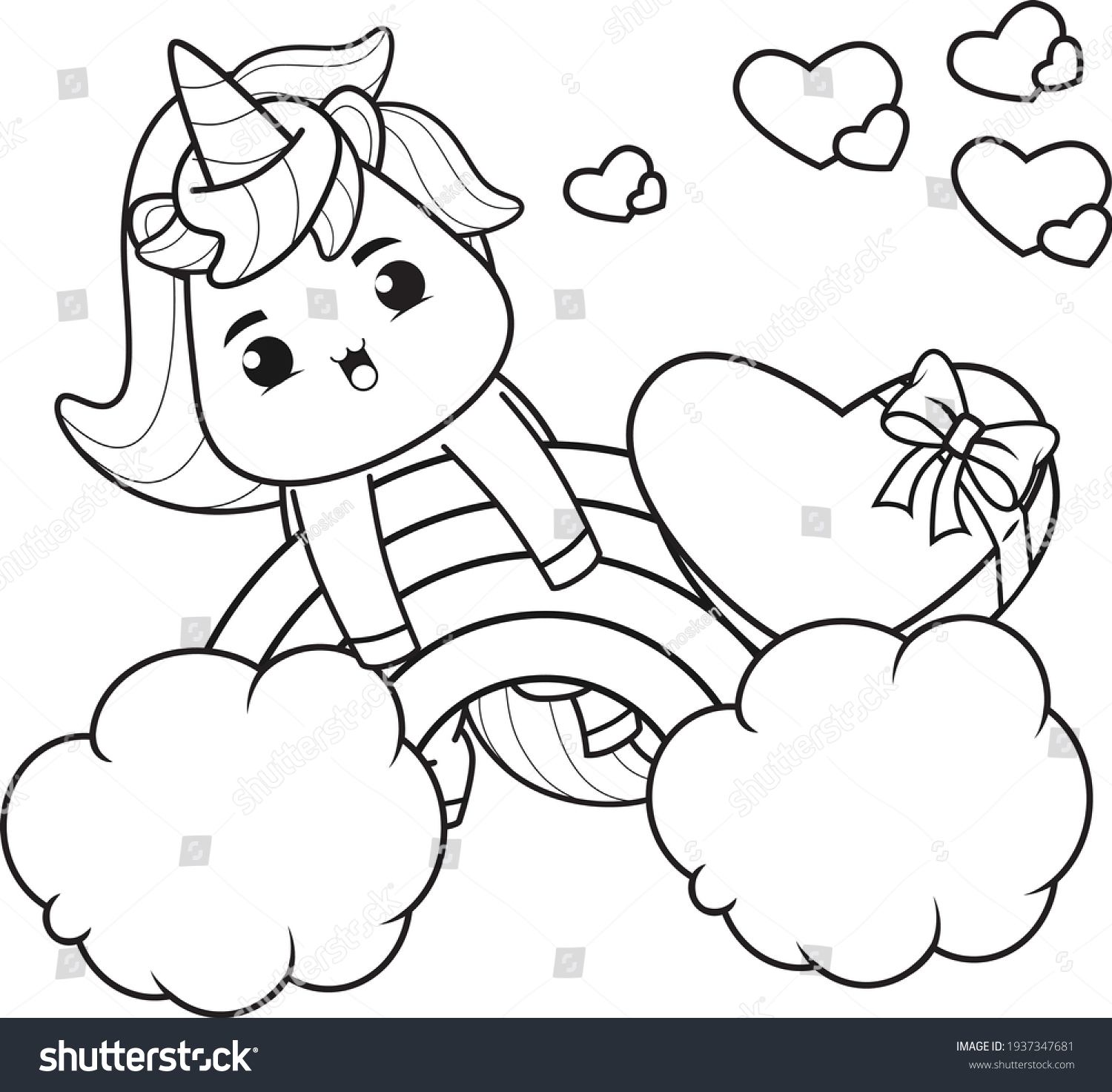 Coloring book cute unicorn valentines day stock vector royalty free