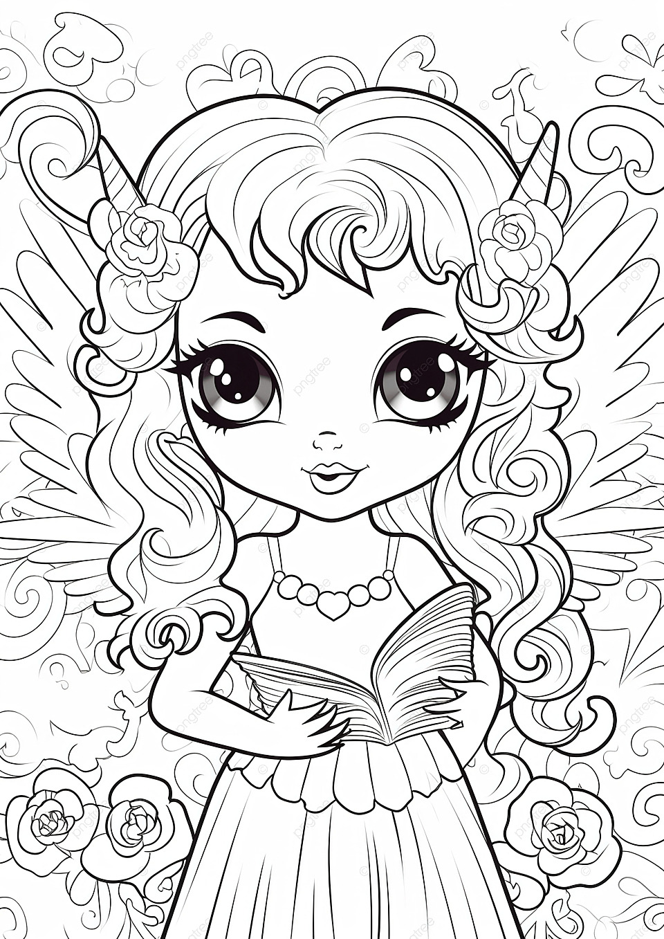 Coloring book for kids with a cute unicorn angel using cupid costume themed valentine day background wallpaper image for free download