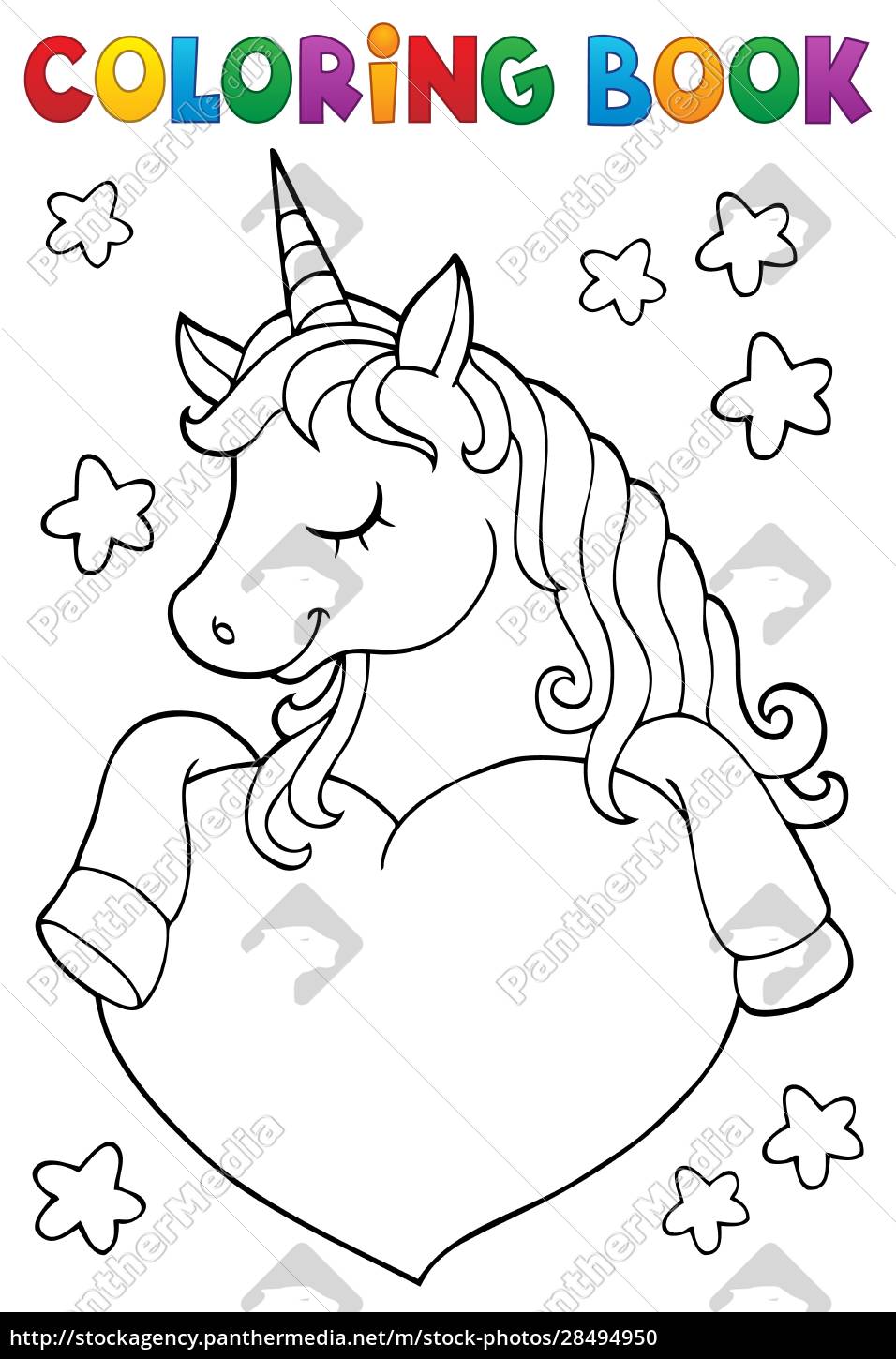 Coloring book unicorn and heart