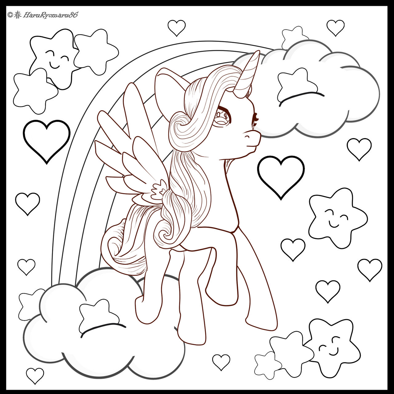 Winged unicorn colouring page by haruryomaru on