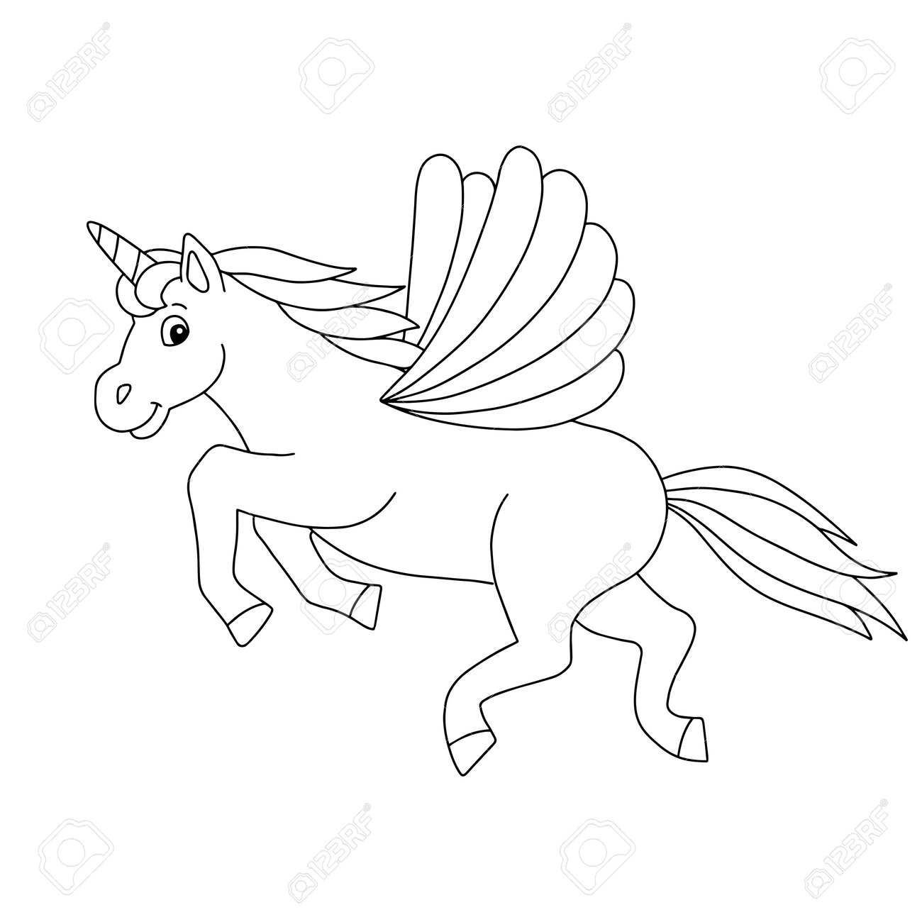 Cute unicorn with wings magic fairy horse coloring book page for kids cartoon style character vector illustration isolated on white background royalty free svg cliparts vectors and stock illustration image