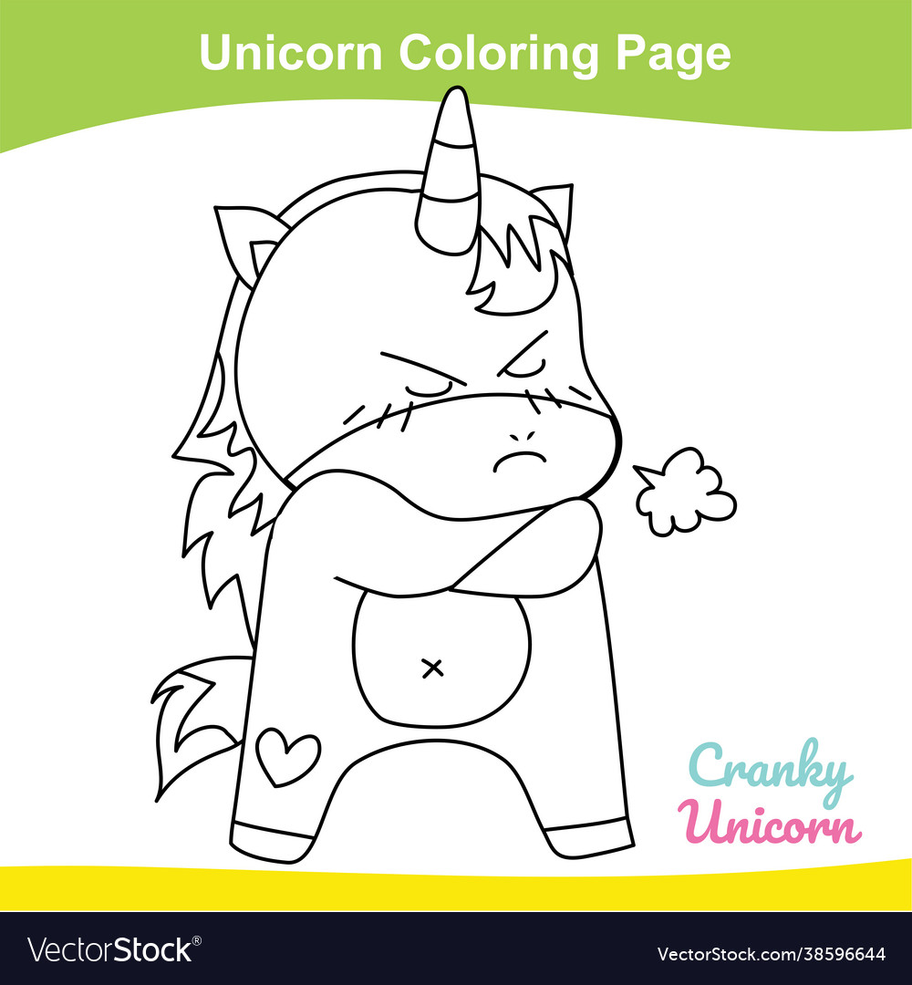 Unicorn coloring worksheet page royalty free vector image