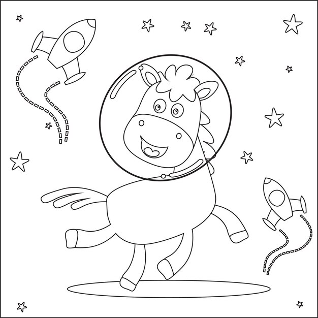 Astronauta cavalo vetor impressão espaão explorador unicãrnio camiseta impressão para crianãas ilustraãão vetorial vetor premium