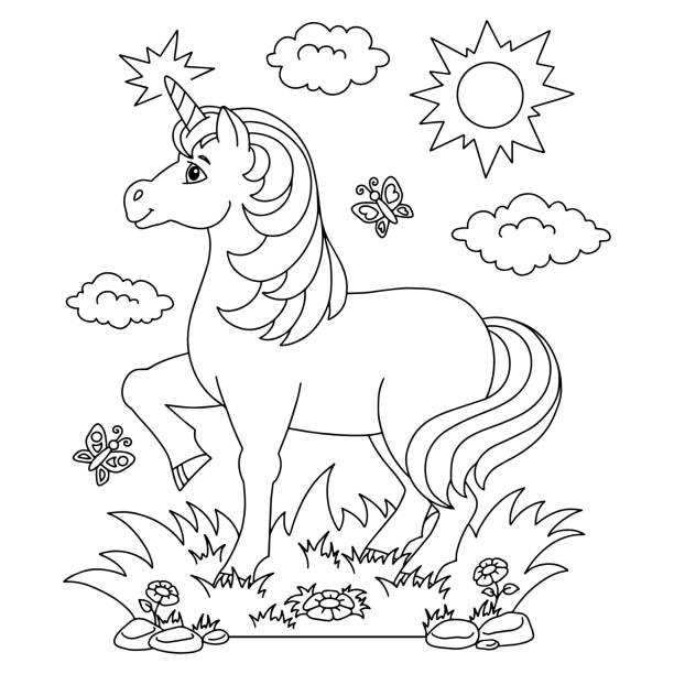 Unicorn coloring stock illustrations royalty