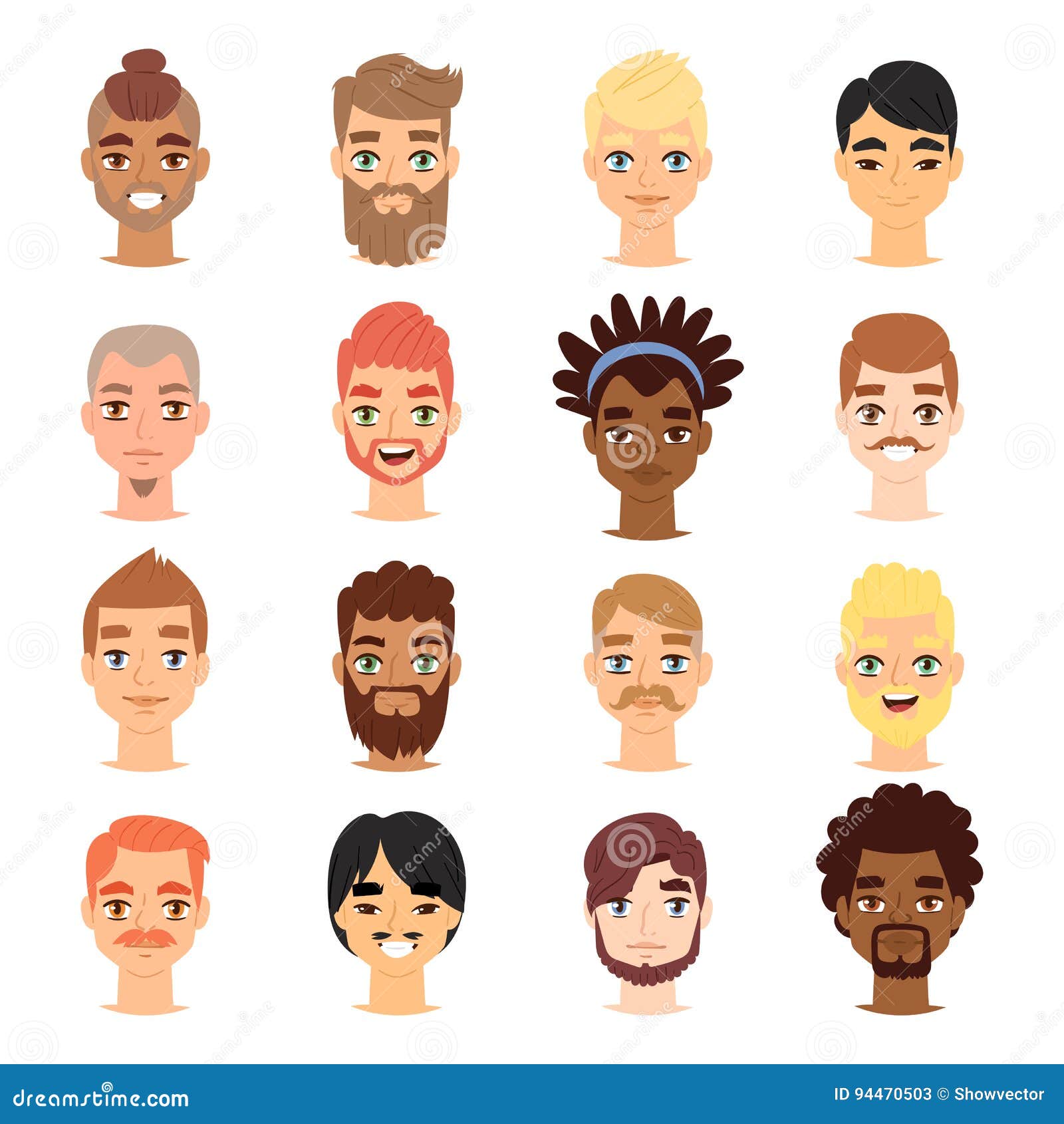Different ethnic nationality affiliation man head face vector icons stock vector