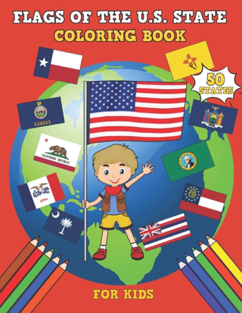 Flags of the us state coloring book color and learn all us state flags colourful example