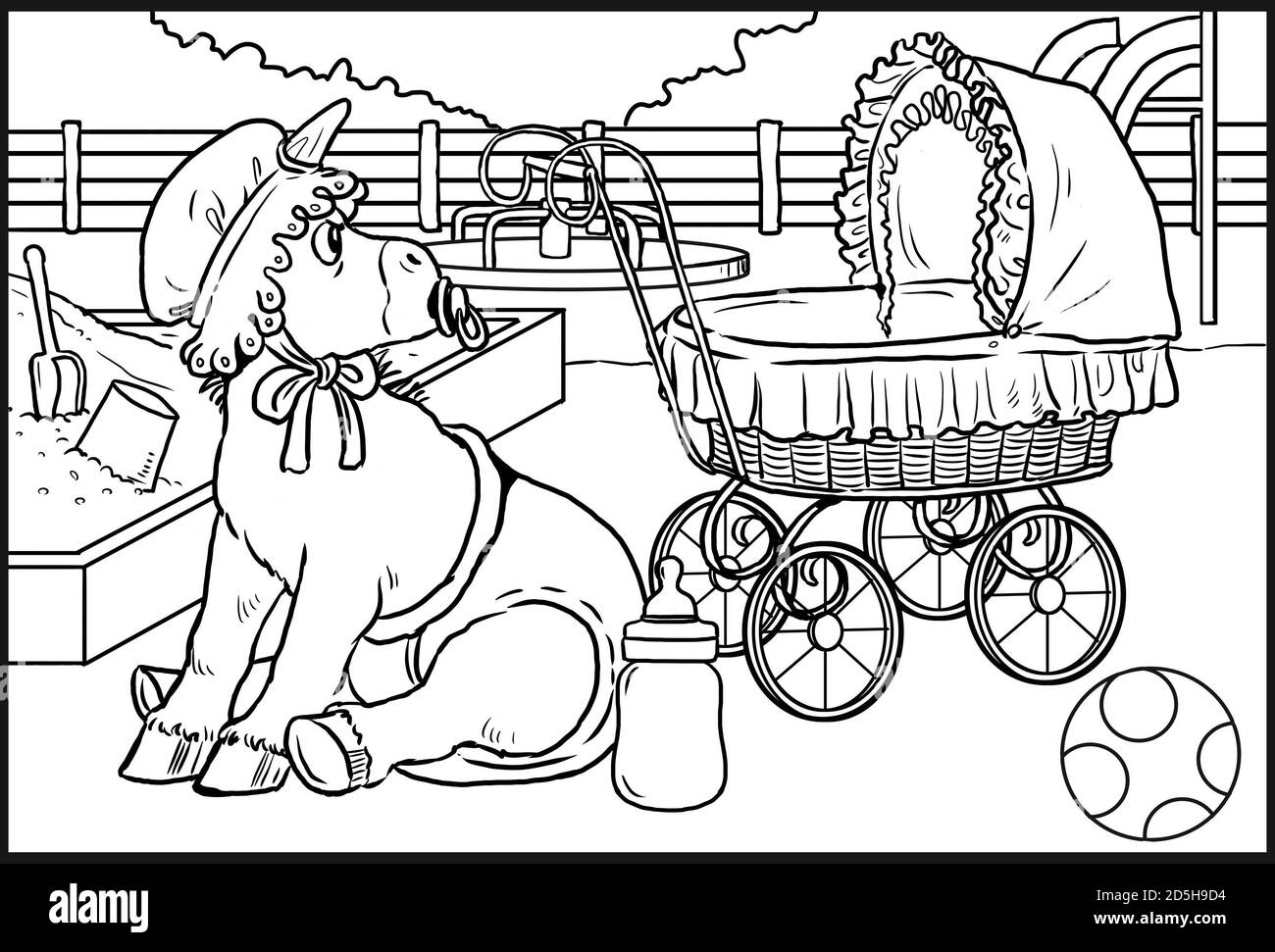 Funny baby unicorn for coloring coloring page for horse lovers stock photo