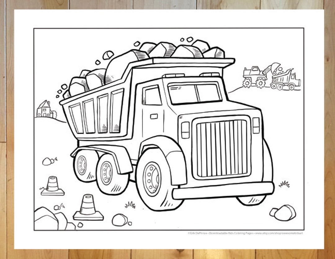 Big construction dump truck coloring page downloadable pdf file