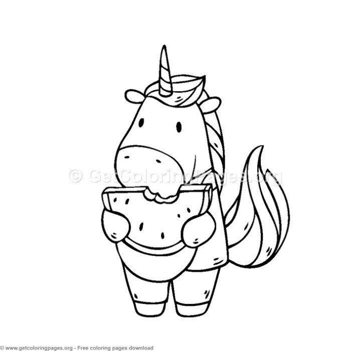 Cute unicorn eating watermelon coloring pages â getcoloâ na