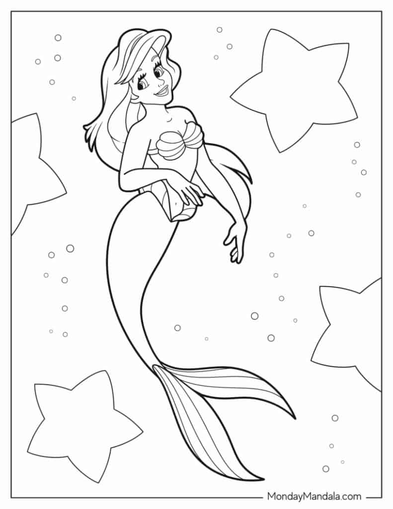 Ariel coloring pages free pdf printables