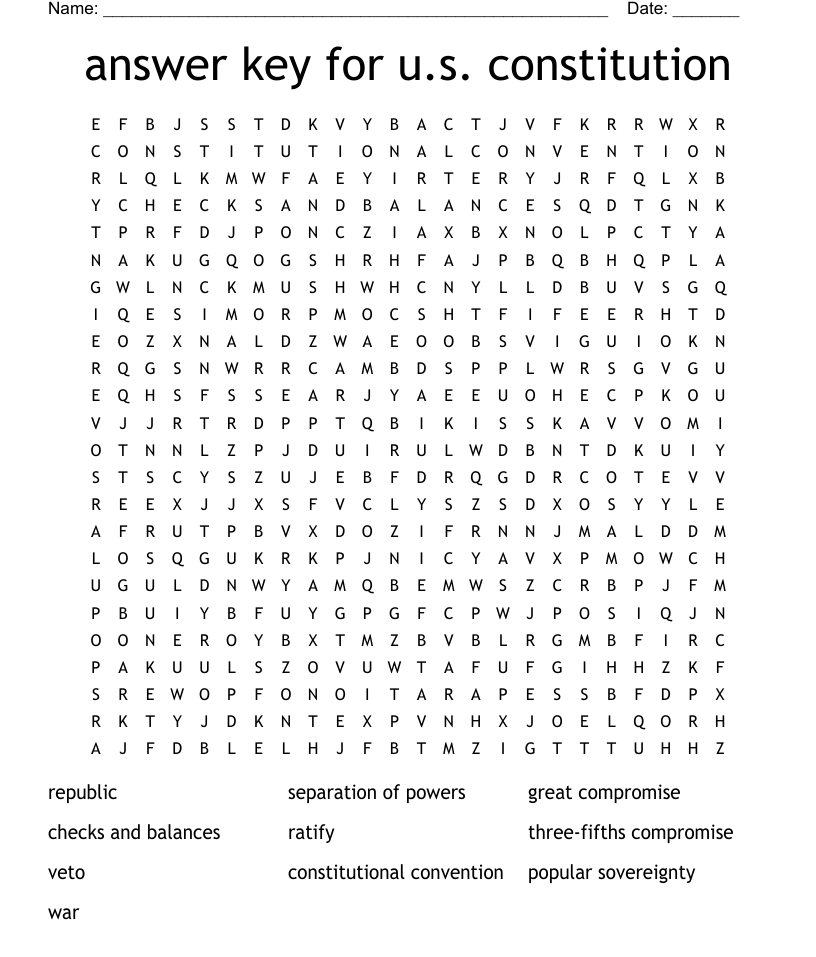 Answer key for us constitution word search