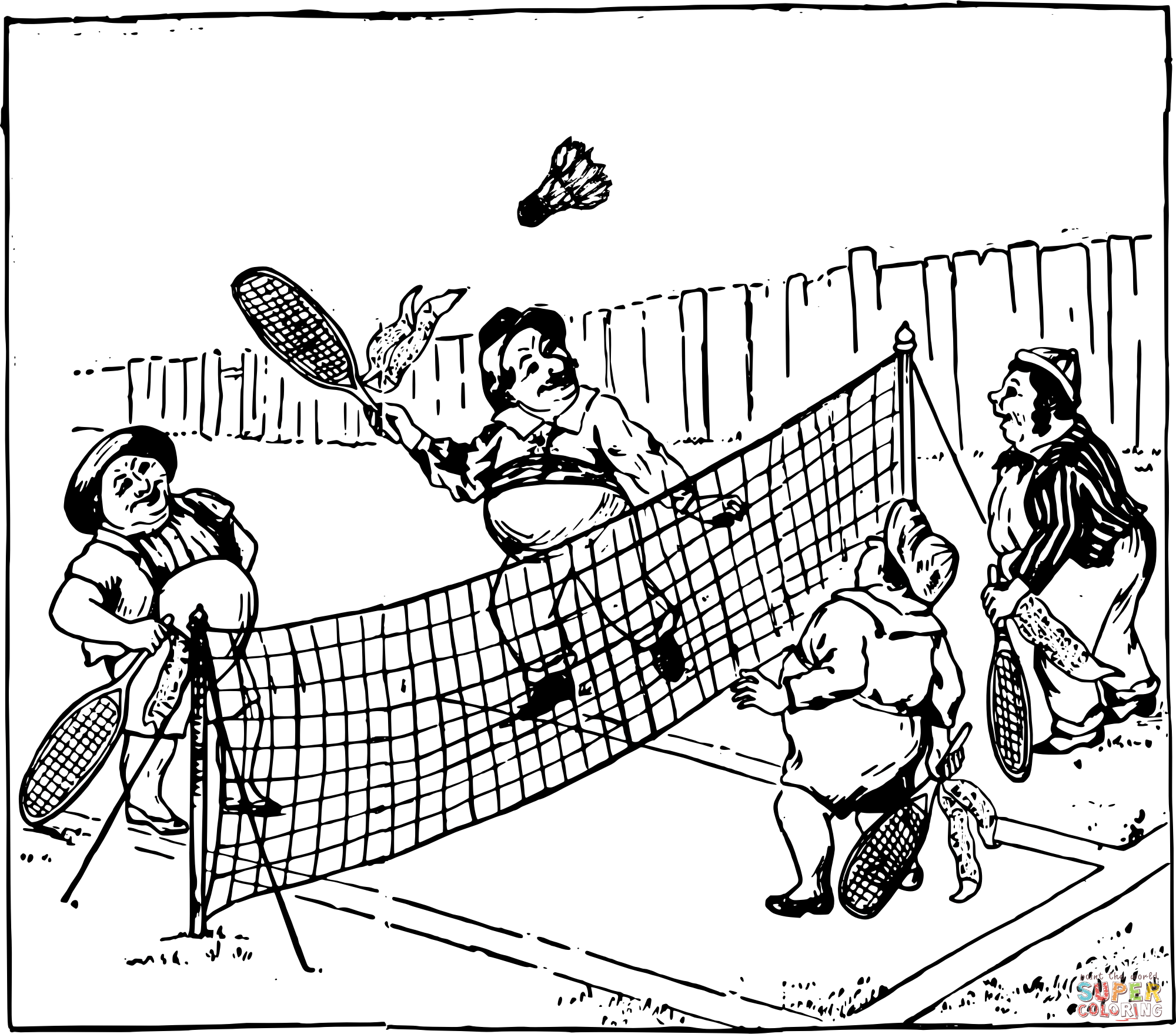 Vintage badminton coloring page free printable coloring pages