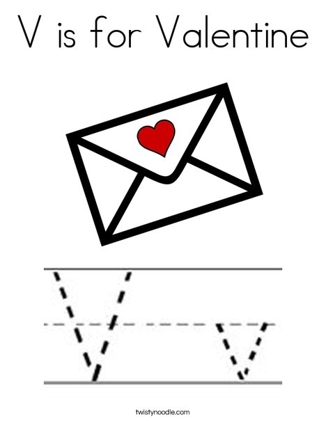 V is for valentine coloring page
