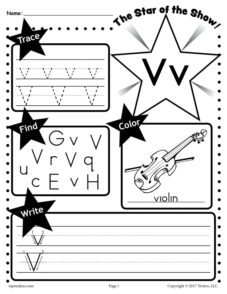 Letter v worksheet tracing coloring writing more â