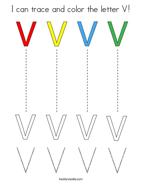 I can trace and color the letter v coloring page