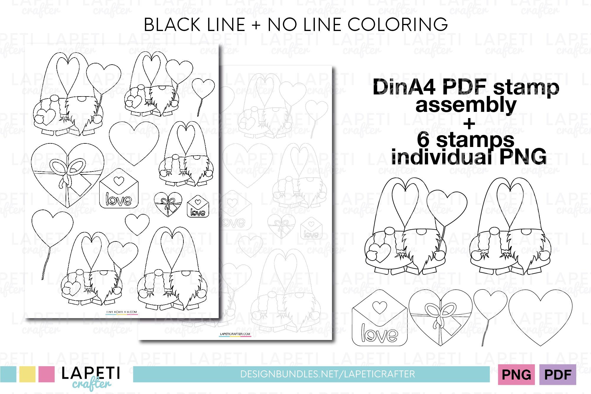 Valentines gnomes digital stamp includes no line coloring