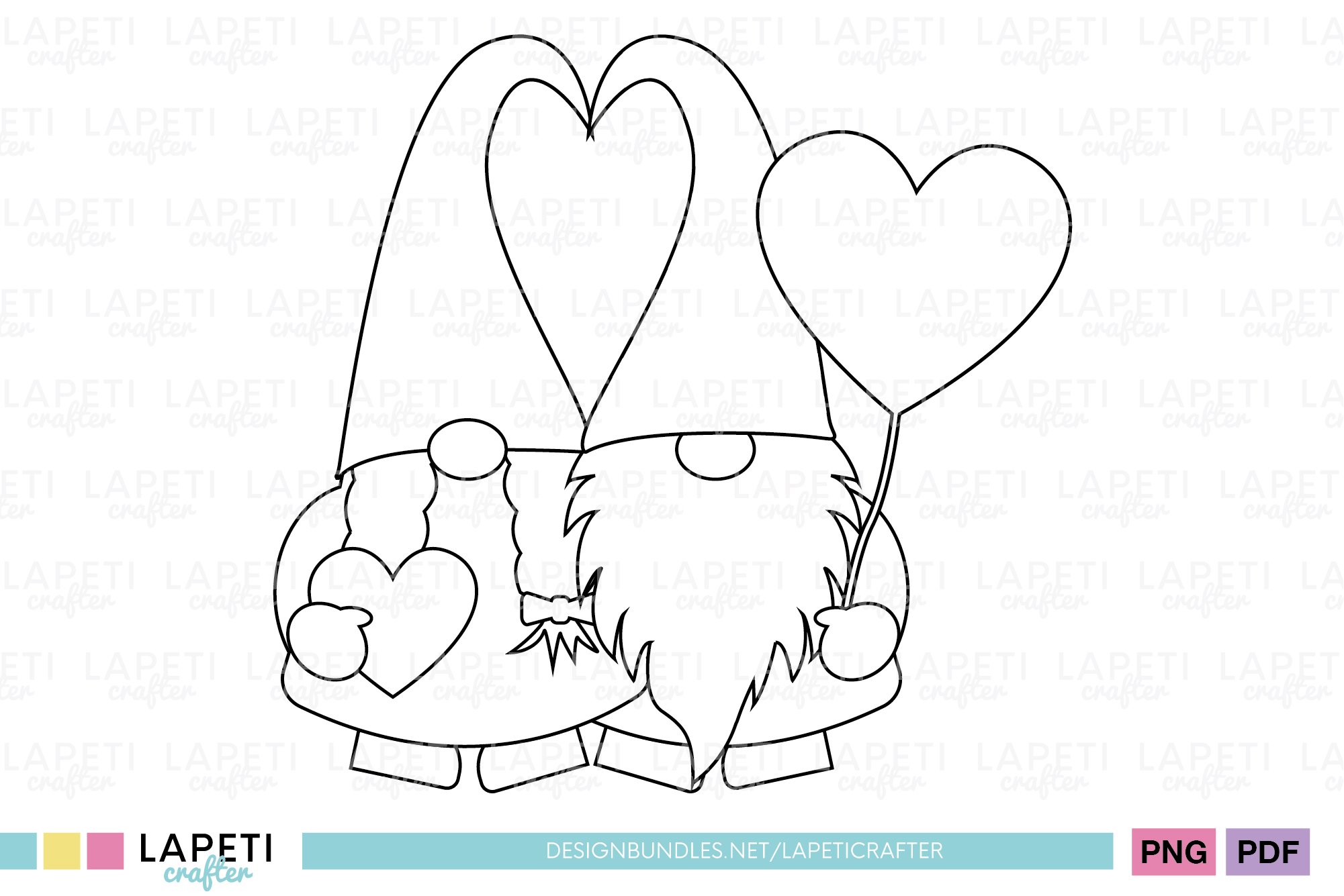 Valentines gnomes digital stamp includes no line coloring