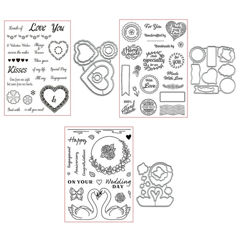 Eubuy transparent clear stamp cutting die set paper card making clear stamp valentine day love heart and word pattern stamp printing greeting card album decoration pcs