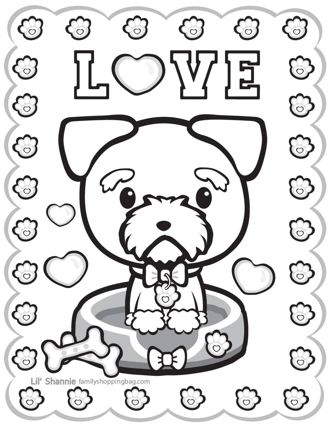 Coloring page valentine pups and kittens