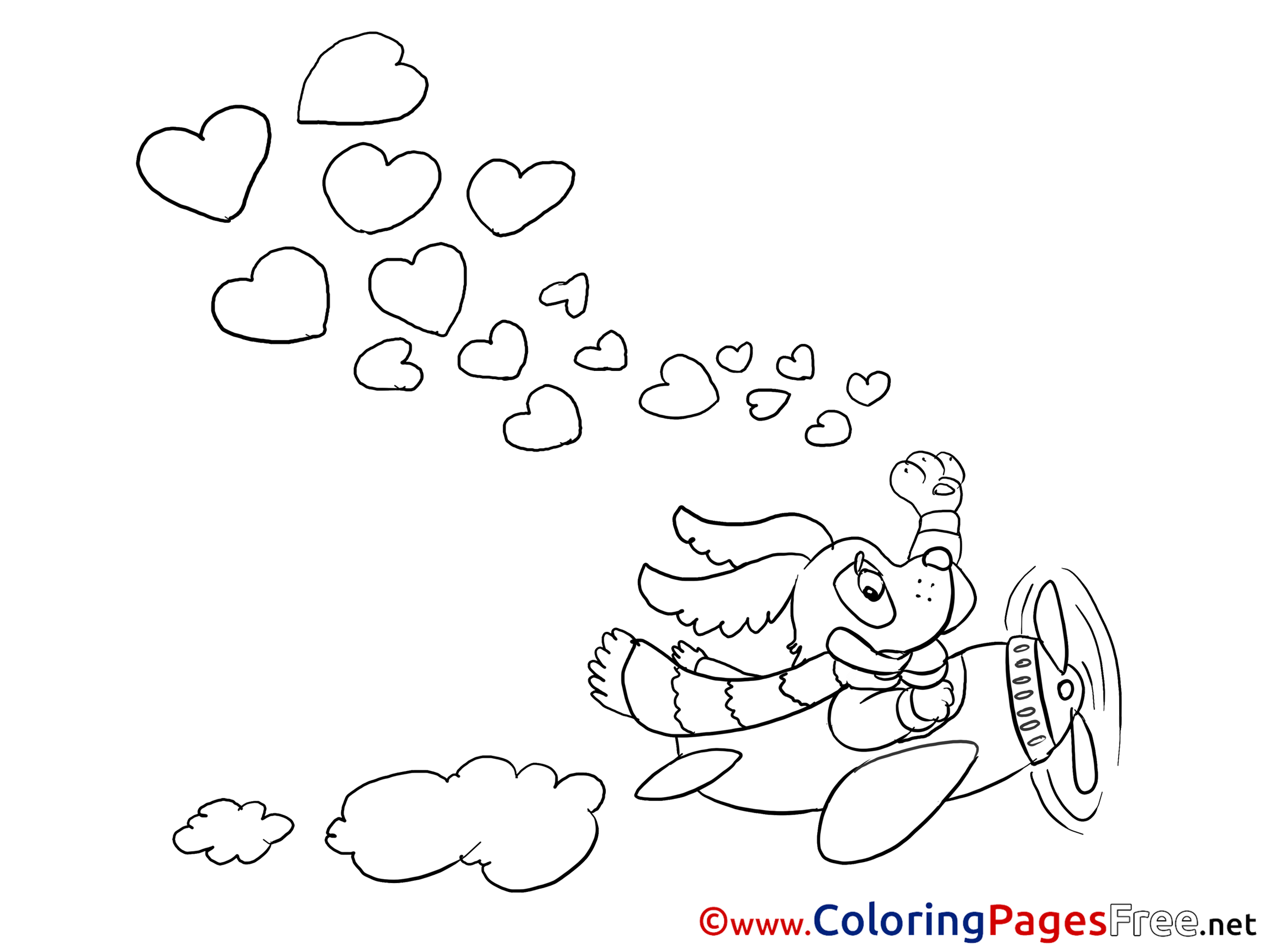 Plane coloring sheets valentines day hearts free