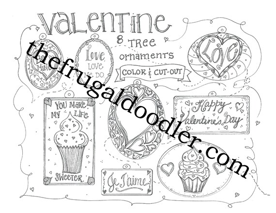 Valentines diy ornaments coloring page holiday fun ready to print and color and cut make a magnet gift tag or special card