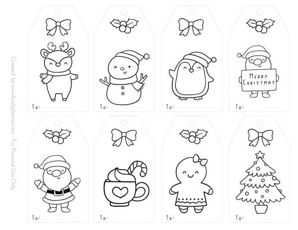 Free printable coloring christmas gift tags