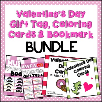 Valentines day gift tag bookmark coloring cards bundle tpt