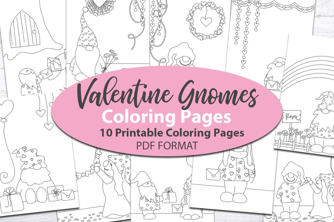 Printable valentine gnomes coloring pages for adults and kids