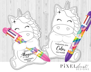 Unicorn printable valentine treat holder coloring cards â pixeldust designs