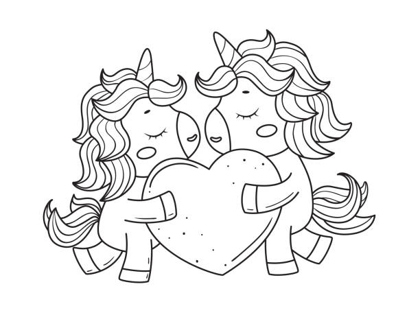 Cute unicorn coloring pages stock illustrations royalty