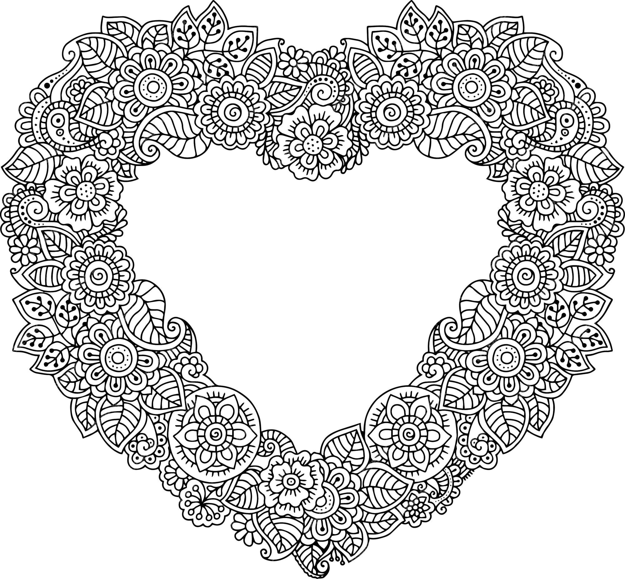 Karte von herzfãrmigen mit blumen malbuch fãr erwachsene valentinstag karte hochzeitseinladung premium