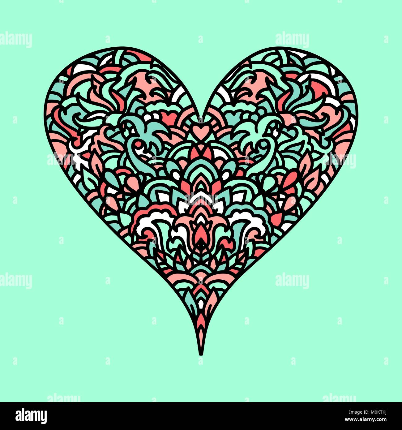 Handdrawn zentangle herz mandala sign fãr st valentinstag karten malbuch muster vektor doodle abbildung stock