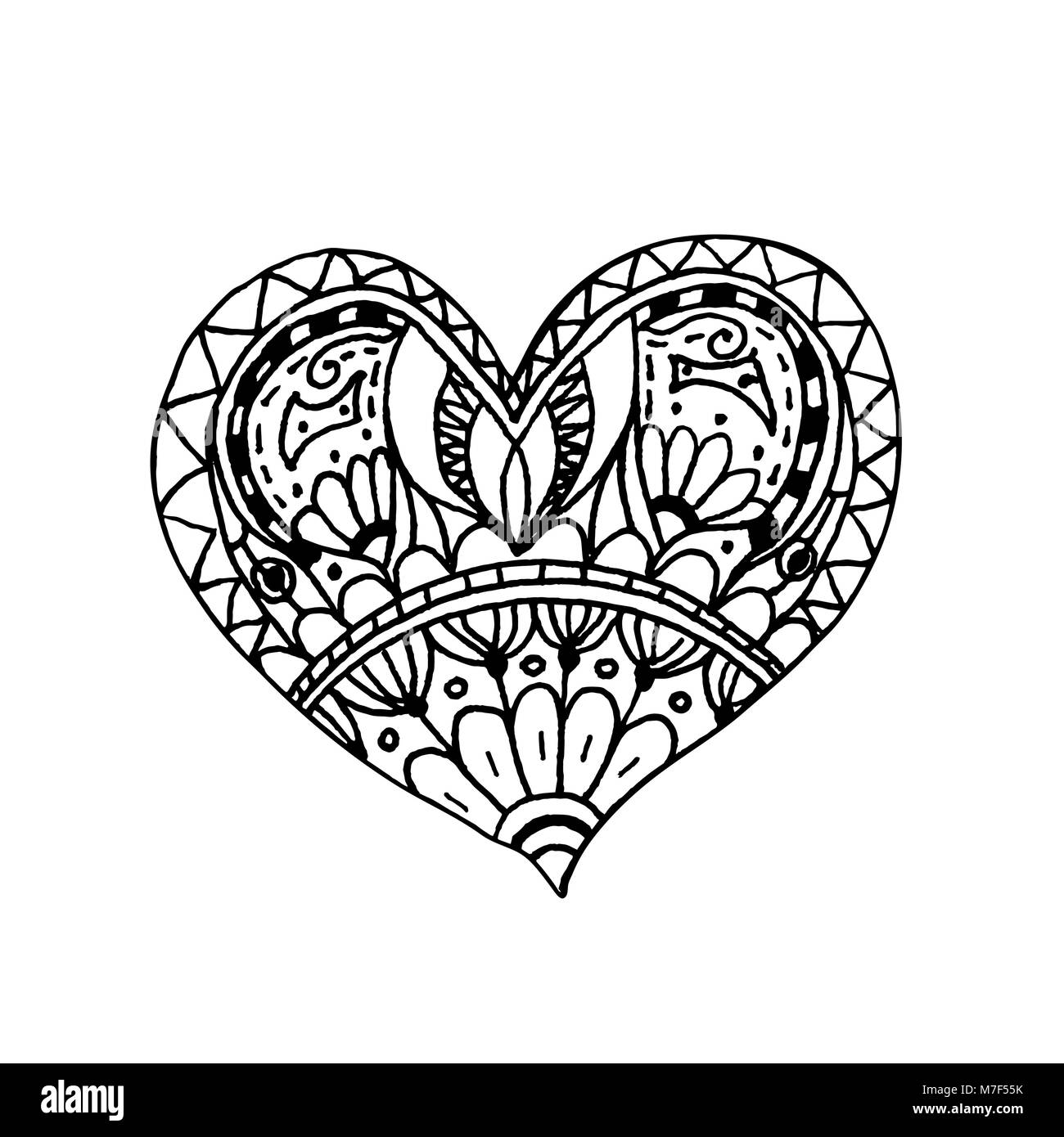 Vector illustration von doodle hand herz gezeichnet fãrbung seite buch fãr valentinstag schwarze und weiãe karte fãr saint valentines tag symbol r liebe stock