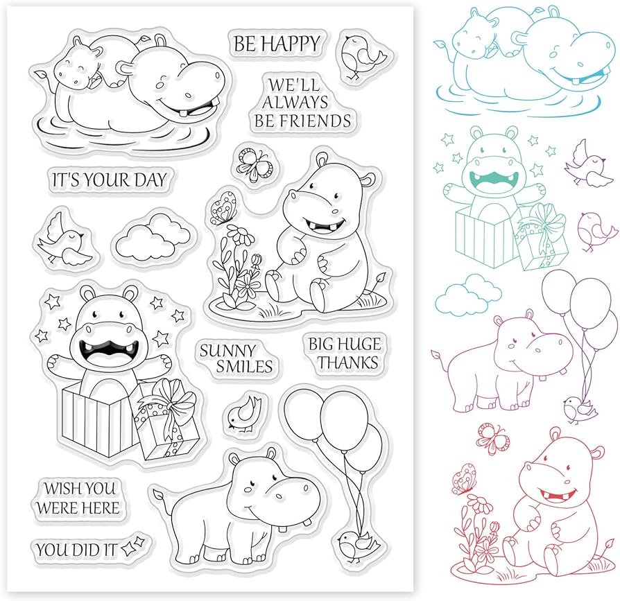 Globleland happy hippo silikon klar stempel transparent stempel fãr menschen geburtstag valentinstag karten herstellung diy scrapbooking fotoalbum koration papier handwerk kãche haushalt wohnen