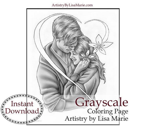 Valentines day heart coloring page romantic woman to color women coloring pages instant download grayscale coloring page