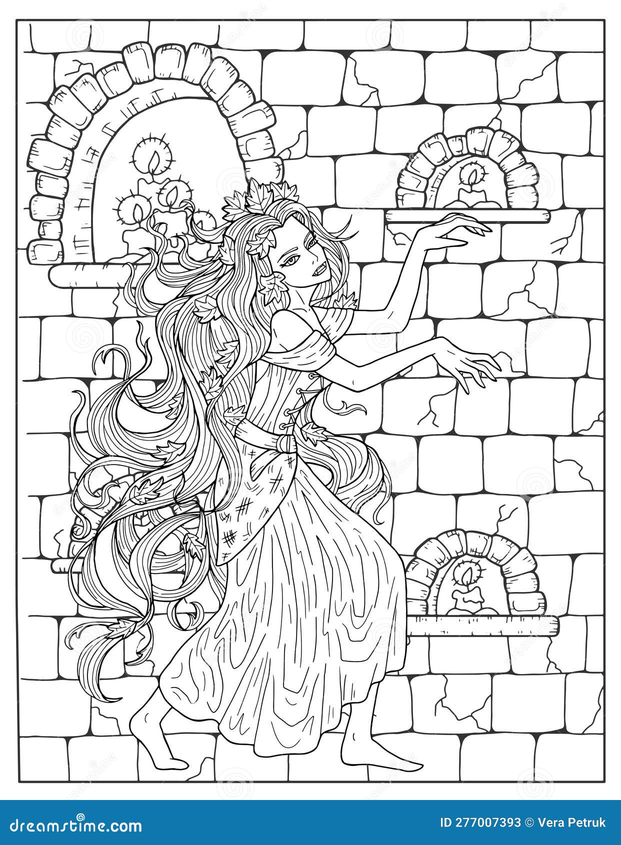 Vintage coloring page with beautiful vampire princess stock vector
