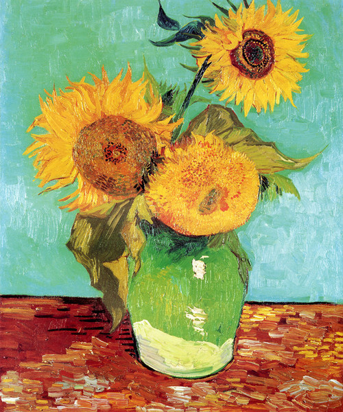 Art prints of three sunflowers in a vase by van gogh