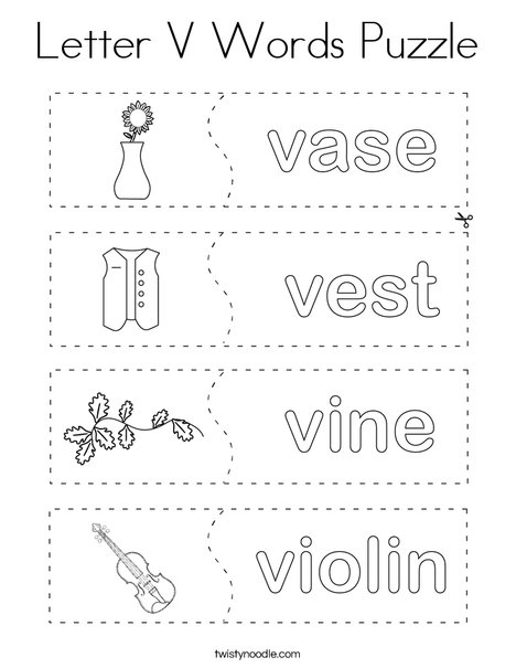 Letter v words puzzle coloring page