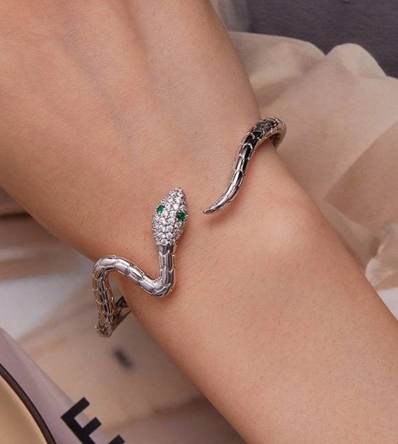 Pulsera de serpiente de plata brazalete de serpiente diamante joyerãa de serpiente pulsera de declaraciãn regalo para ella