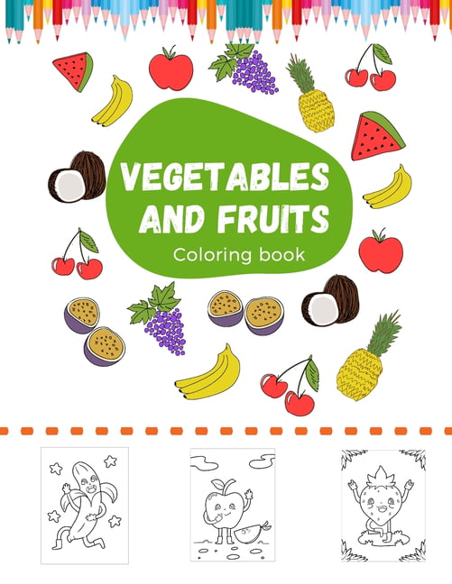 Vegetables and fruits coloring book fun food coloring pages matching type healthy food illustrations to color paperback