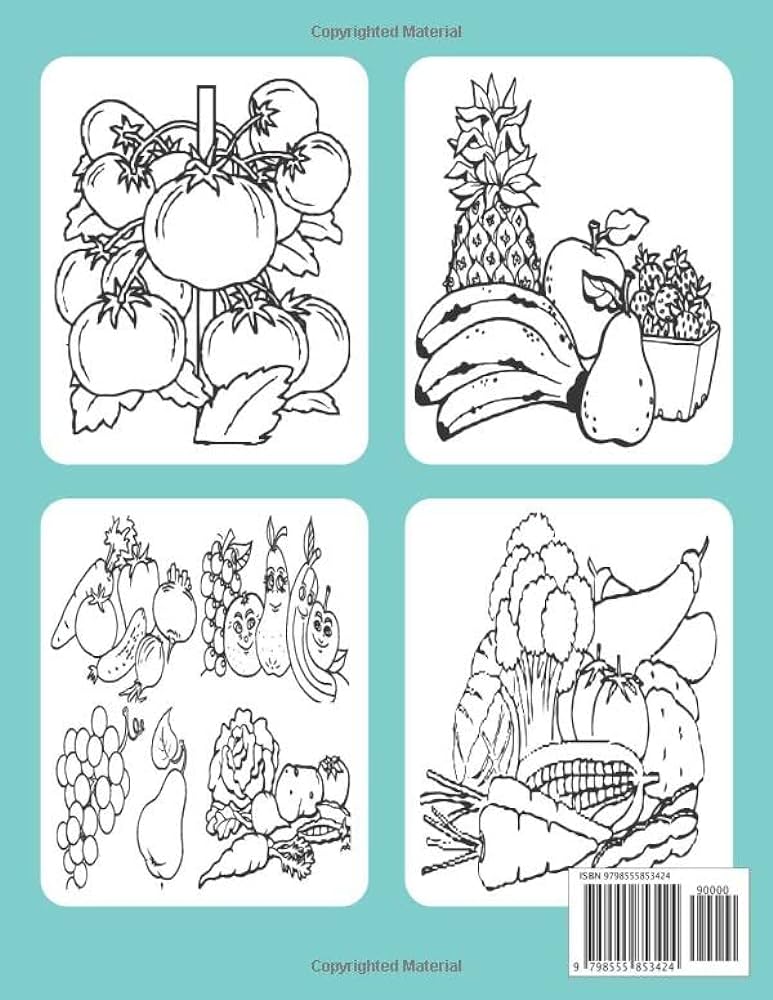 Kids coloring book fruits and vegetables cute and easy activity fruits coloring book with big images fruits and vegetable coloring pages book for girls and boys by therapy coloring book