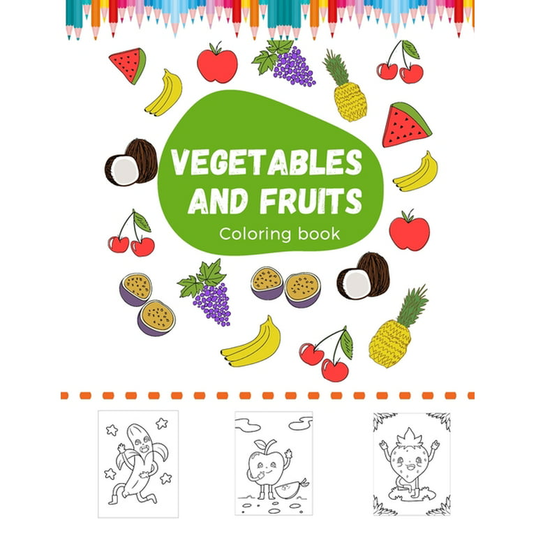 Vegetables and fruits coloring book fun food coloring pages matching type healthy food illustrations to color paperback