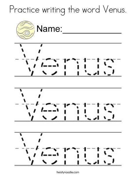 Practice writing the word venus coloring page
