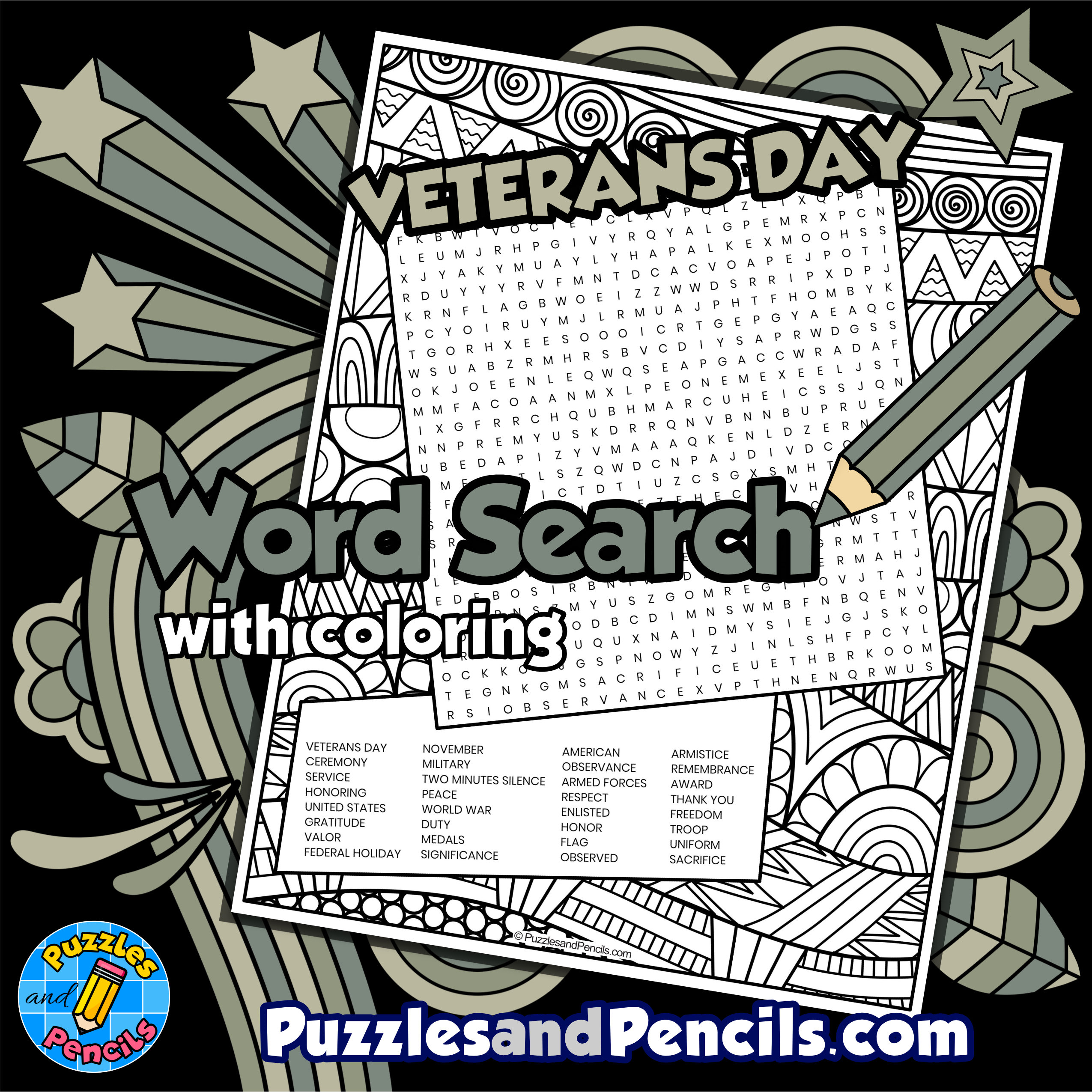 Veterans day word search puzzle activity page with coloring made by teachers