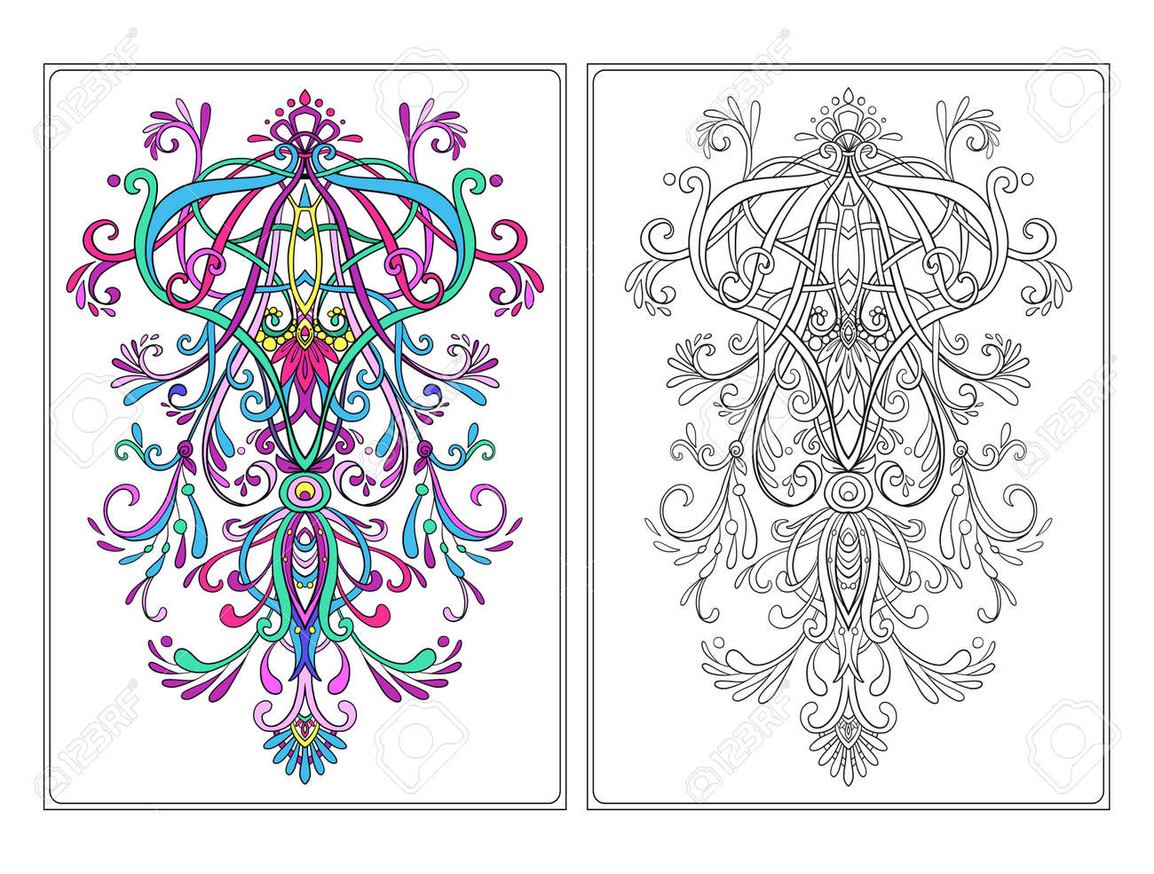 Ornamental floral element for design in vintage style vintage pattern in victorian style anti stress coloring book for adult outline drawing coloring page with example royalty free svg cliparts vectors and stock