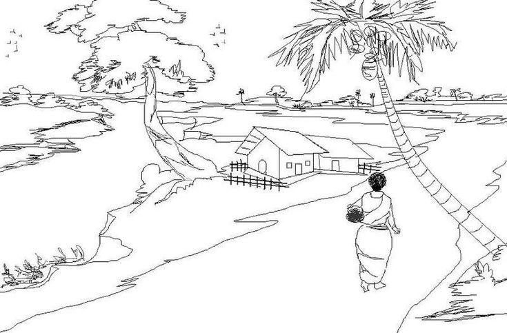 Nature scenery village coloring sheet village scene drawing scene drawing scenery drawing for kids