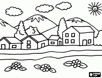 Citiestowns and villages loring pages paisaje para lorear dibujos para pintar paisajes paisajes bonitos para dibujar