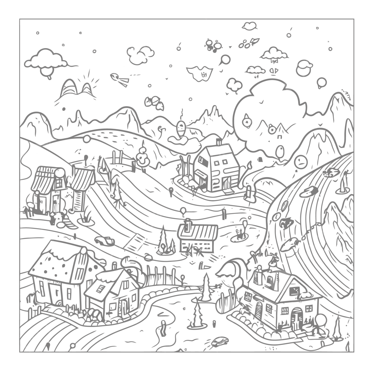 An enlarged picture of a small village coloring page outline sketch drawing vector wing drawing ring drawing mall drawing png and vector with transparent background for free download